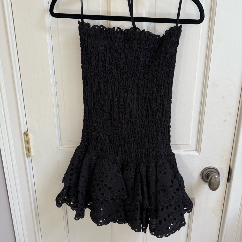 Charo Ruiz Black Strapless Eyelet Dress